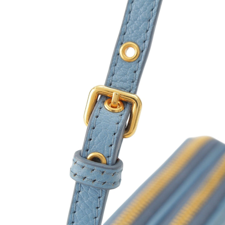 Madras Double Zippé Pochette Cuir de chèvre Bleu