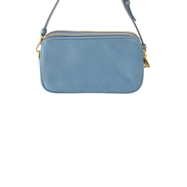 Madras Double Zippé Pochette Cuir de chèvre Bleu
