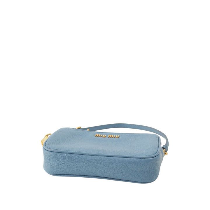 Madras Double Zippé Pochette Cuir de chèvre Bleu