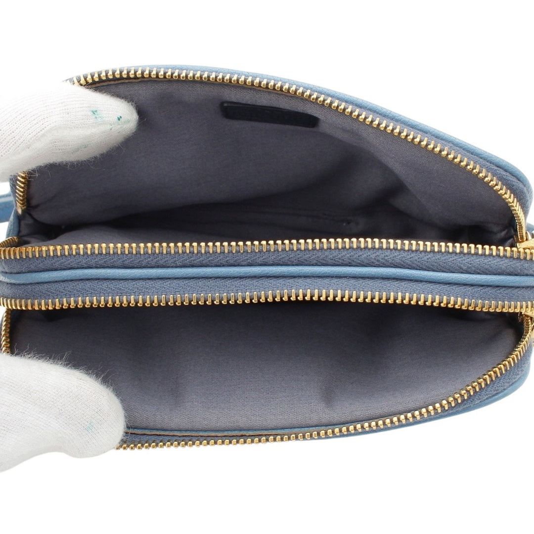 Madras Double Zippé Pochette Cuir de chèvre Bleu
