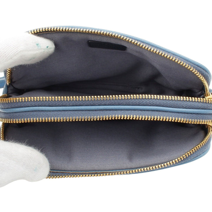 Madras Double Zippé Pochette Cuir de chèvre Bleu