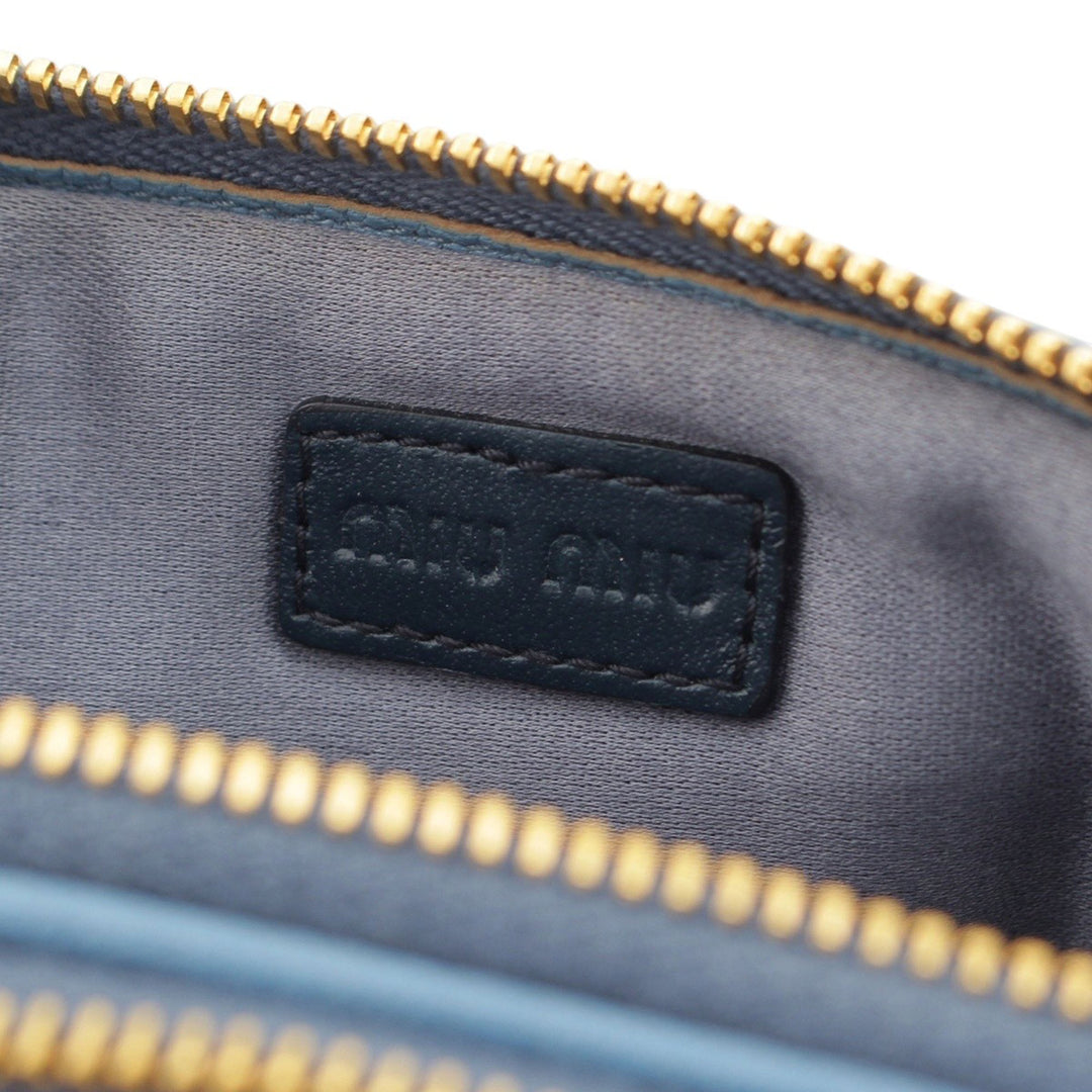 Madras Double Zippé Pochette Cuir de chèvre Bleu
