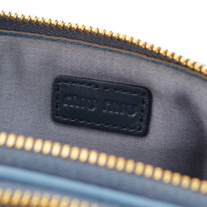 Madras Double Zippé Pochette Cuir de chèvre Bleu