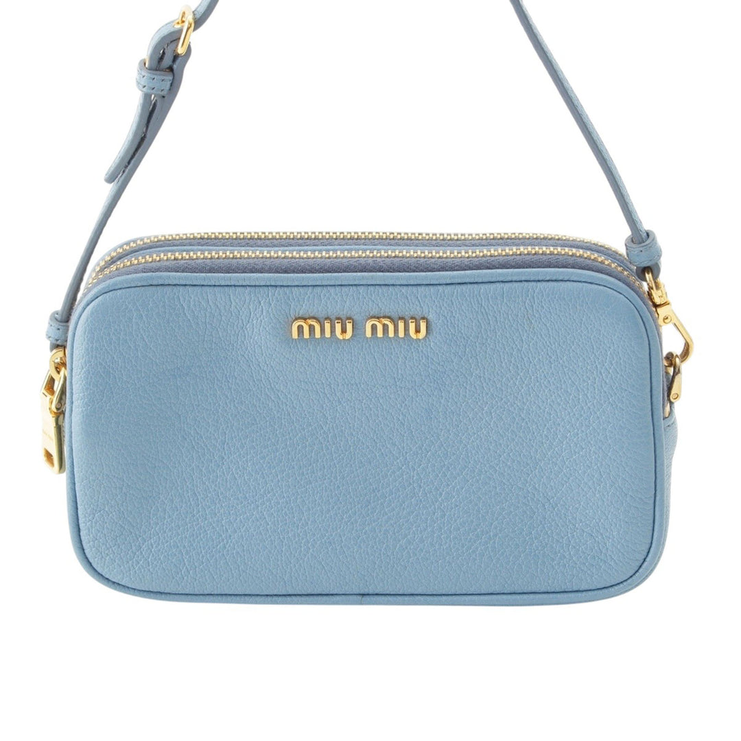Madras Double Zippé Pochette Cuir de chèvre Bleu