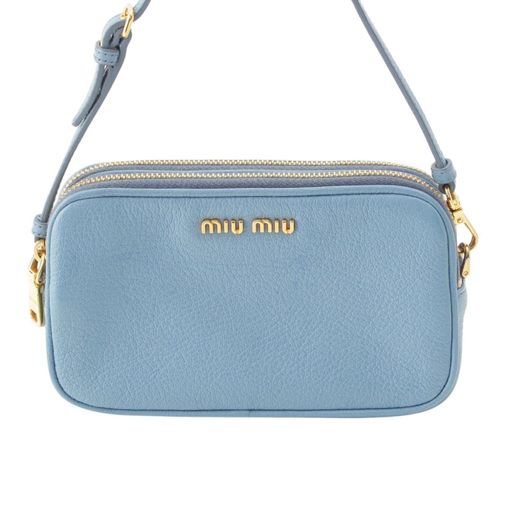 Madras Double Zippé Pochette Cuir de chèvre Bleu
