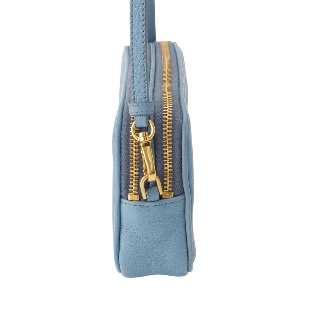 Madras Double Zippé Pochette Cuir de chèvre Bleu