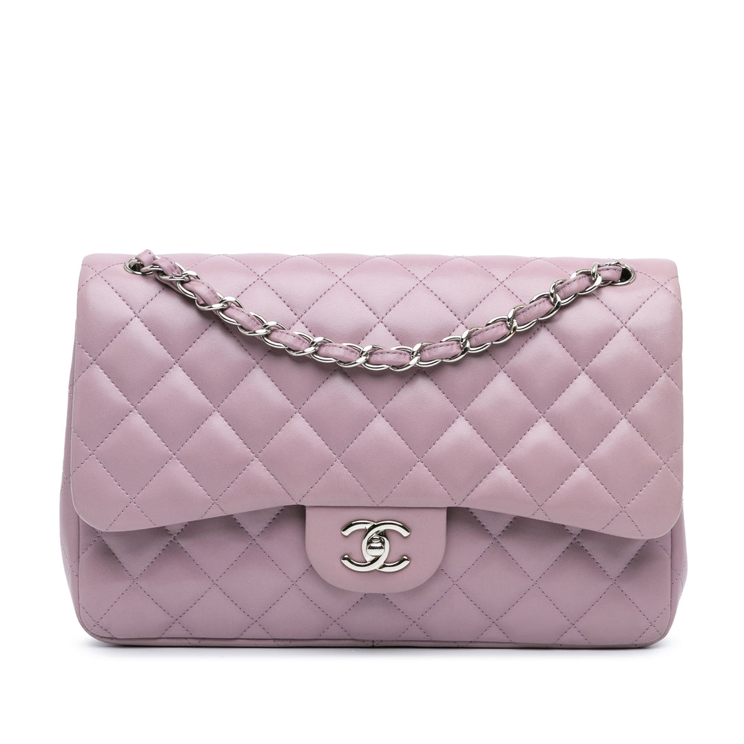 Jumbo Classic Lambskin Double Flap Purple - Gaby Paris