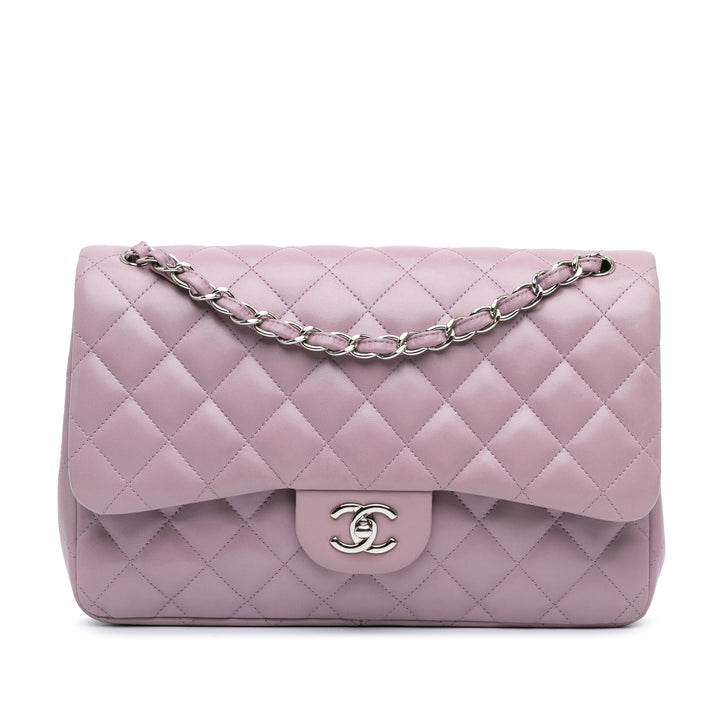 Jumbo Classic Lambskin Double Flap Purple - Gaby Paris