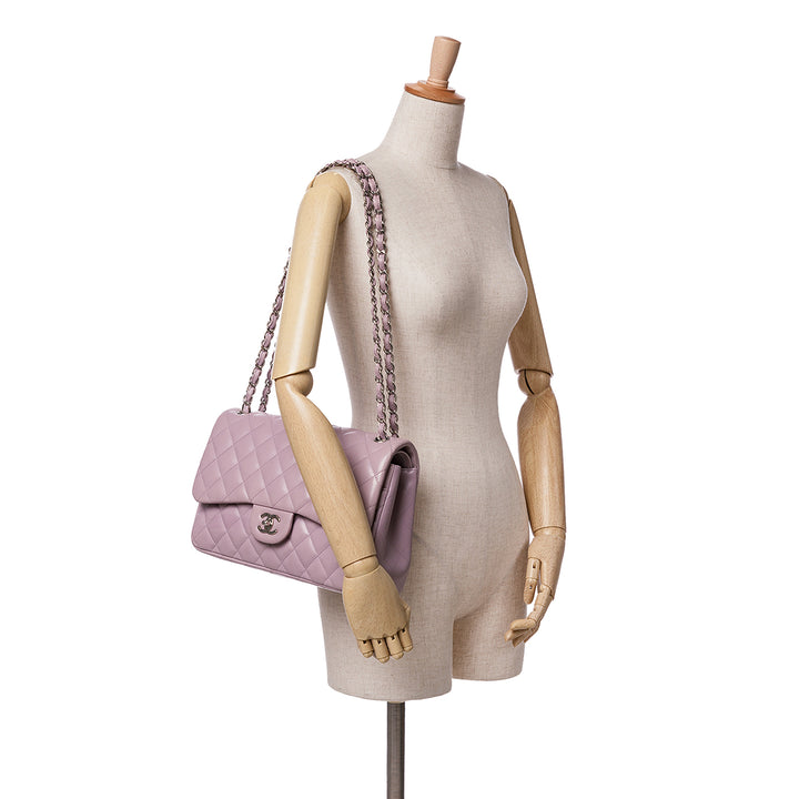 Jumbo Classic Lambskin Double Flap Purple - Gaby Paris