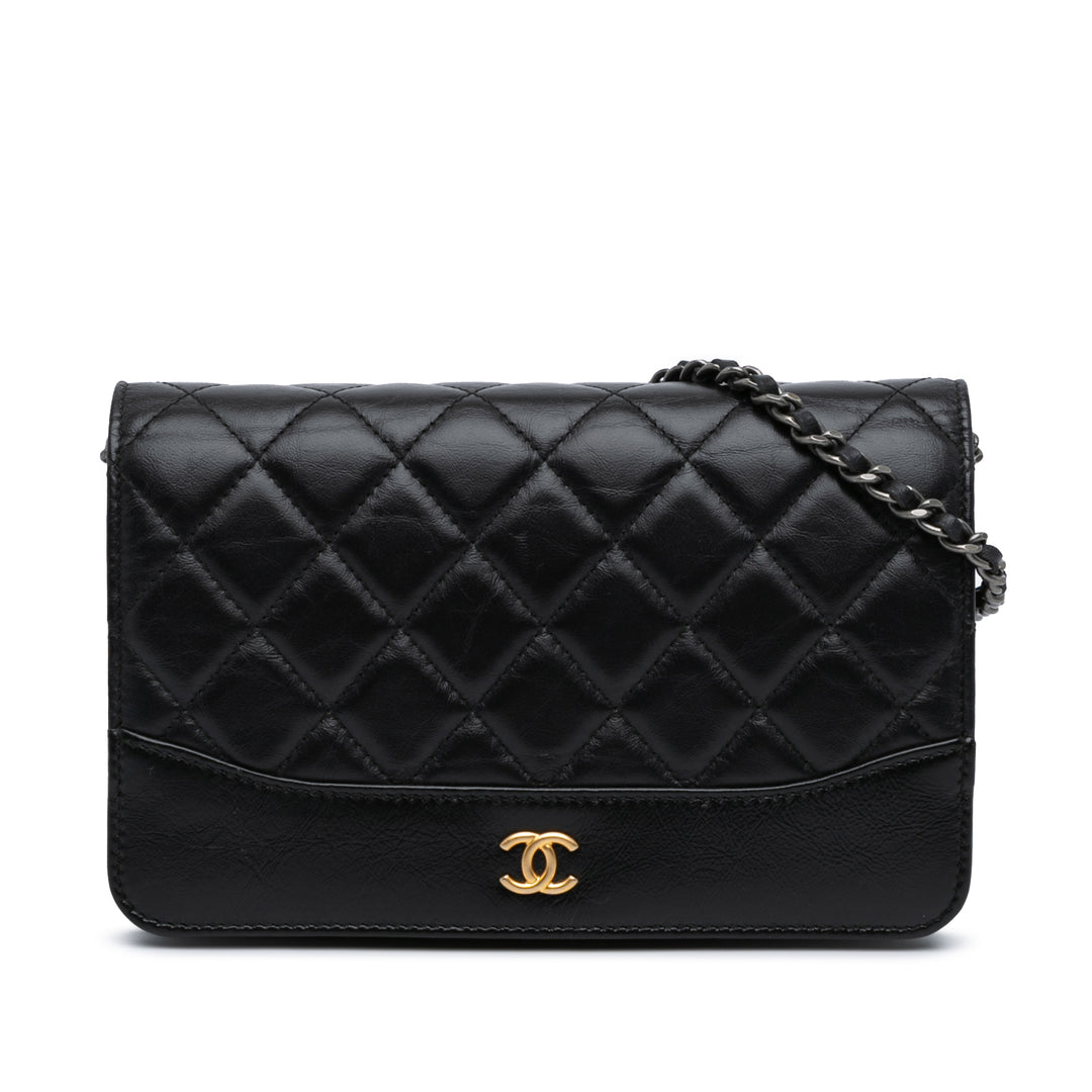 Quilted Aged Calfskin Gabrielle Wallet On Chain Black - Gaby Paris