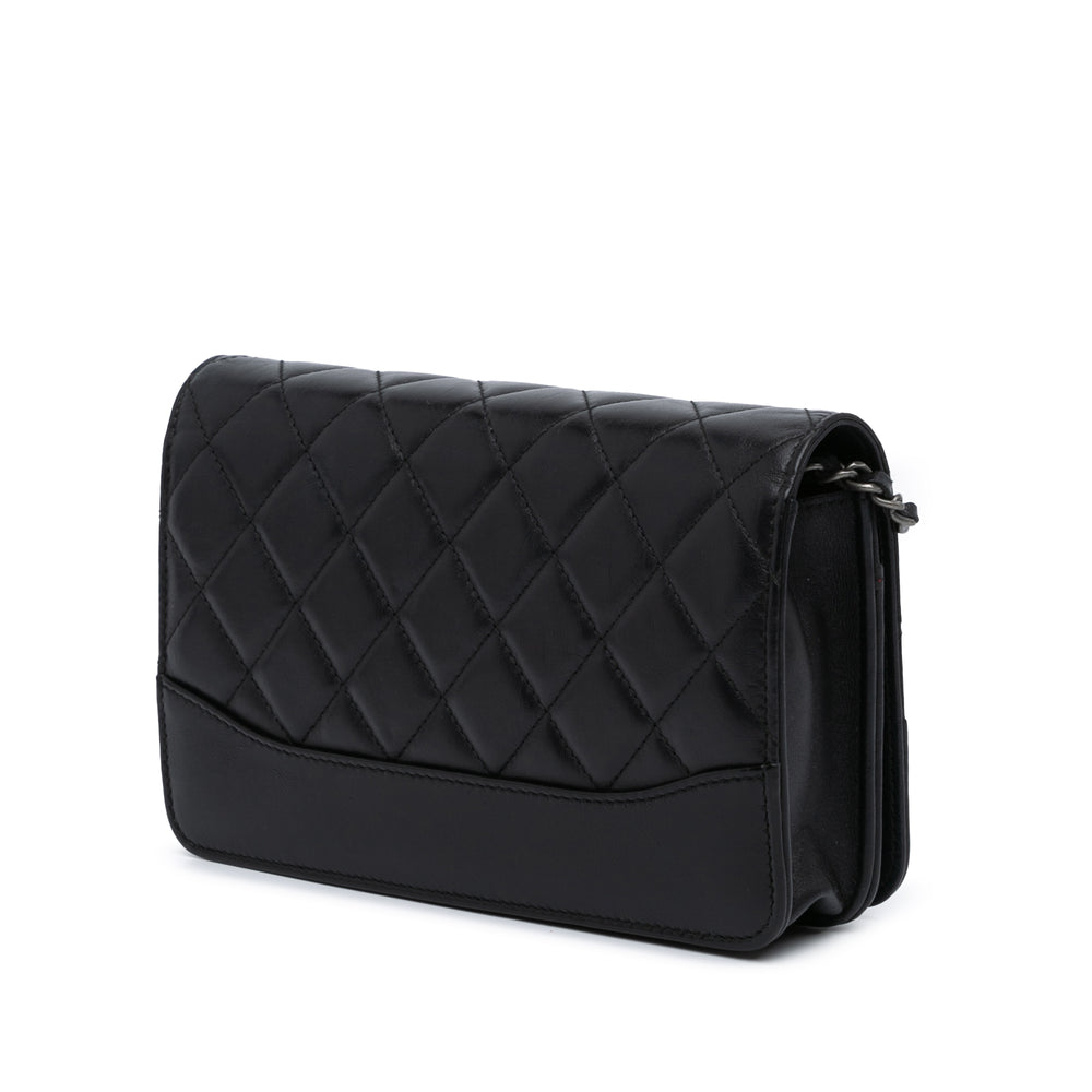 Quilted Aged Calfskin Gabrielle Wallet On Chain Black - Gaby Paris