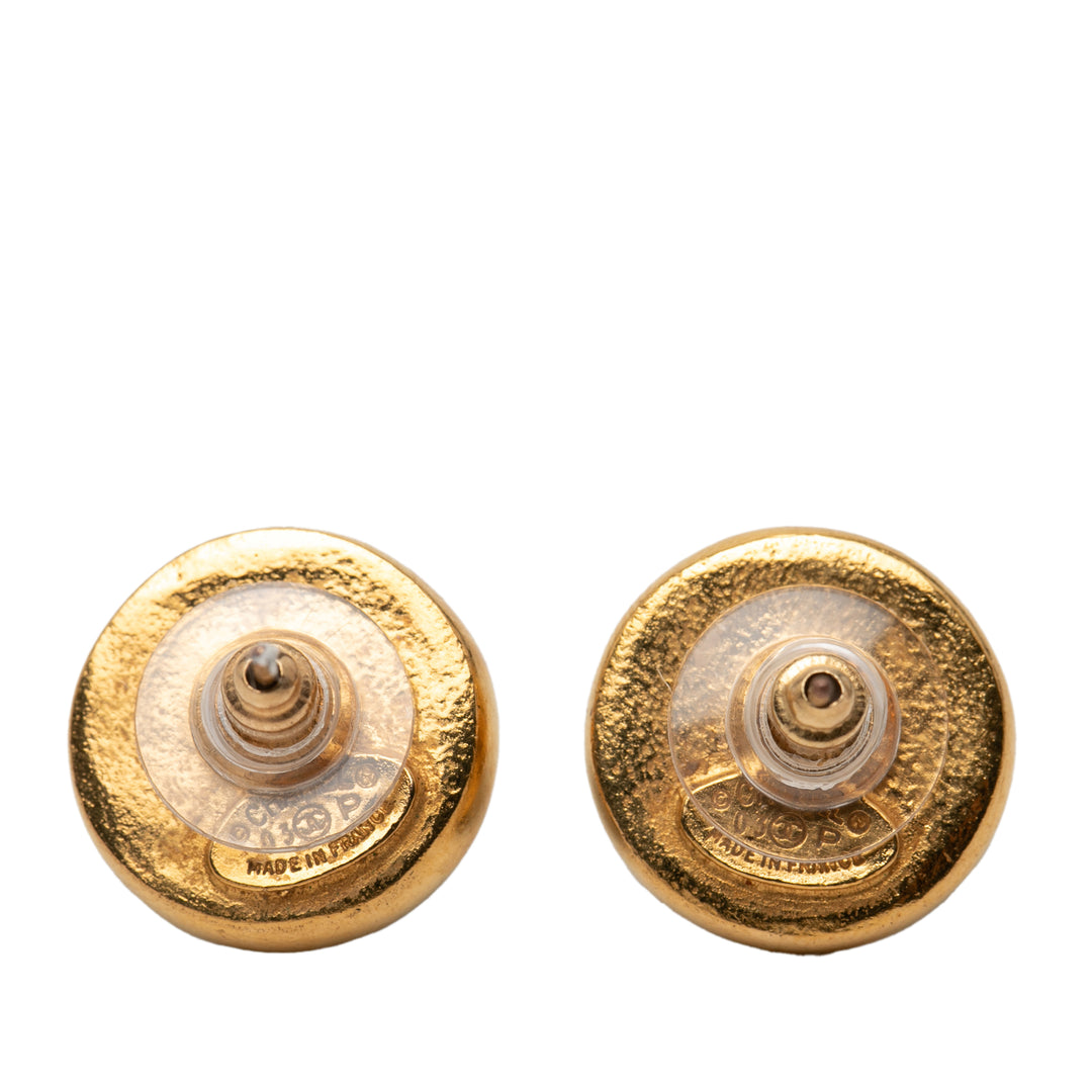 Chanel CC plaqué et Cuir Rond Bullet Back Boucles d’oreilles