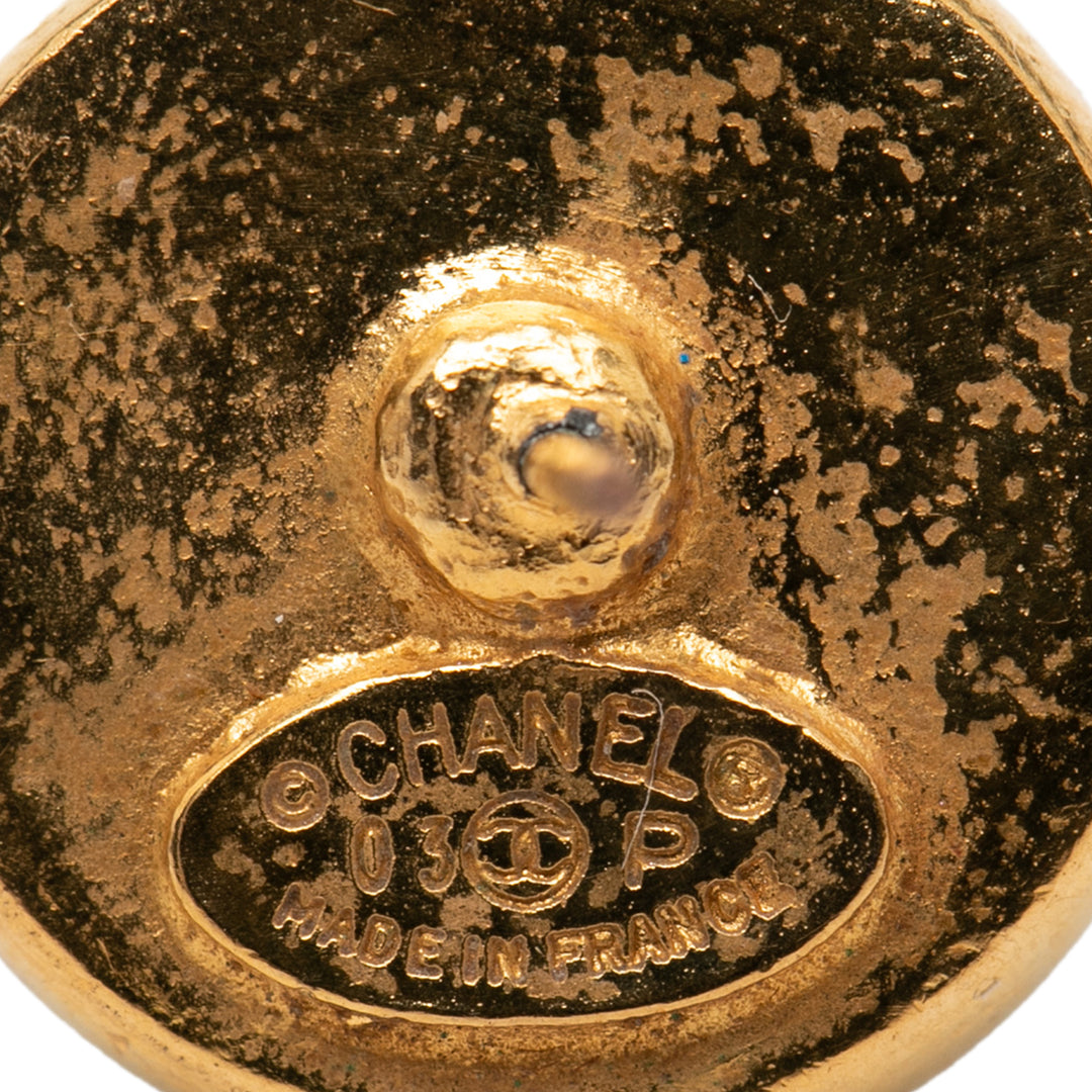 Chanel CC plaqué et Cuir Rond Bullet Back Boucles d’oreilles