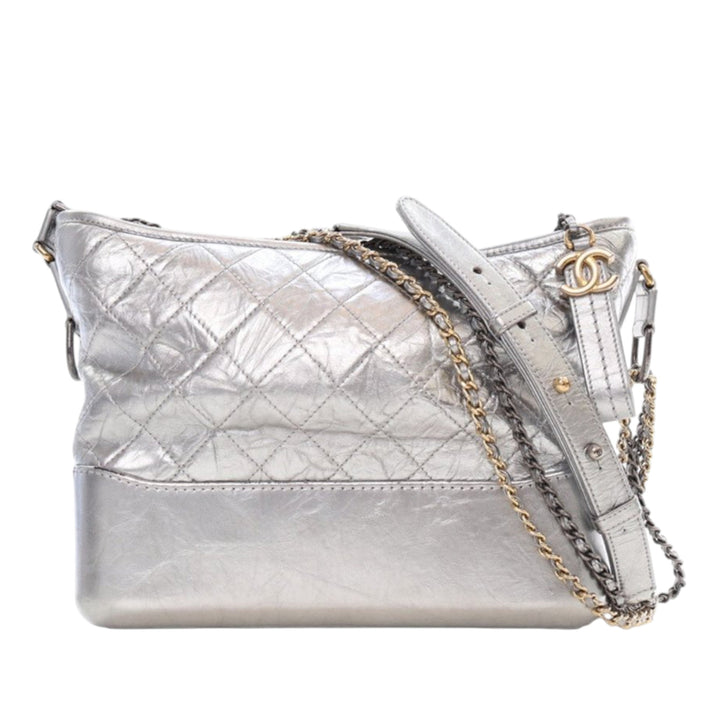 Chanel Medium Métallisé Aged Cuir de veau Gabrielle Sac porté croisé Argenté
