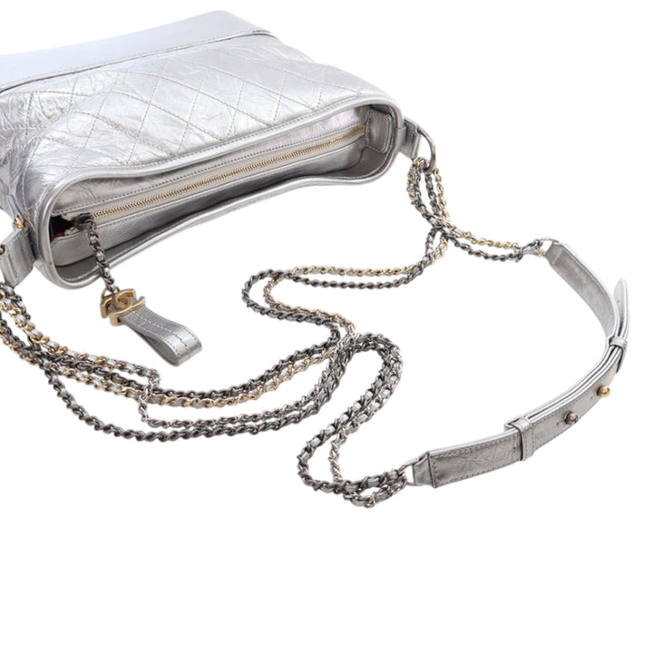 Chanel Medium Métallisé Aged Cuir de veau Gabrielle Sac porté croisé Argenté