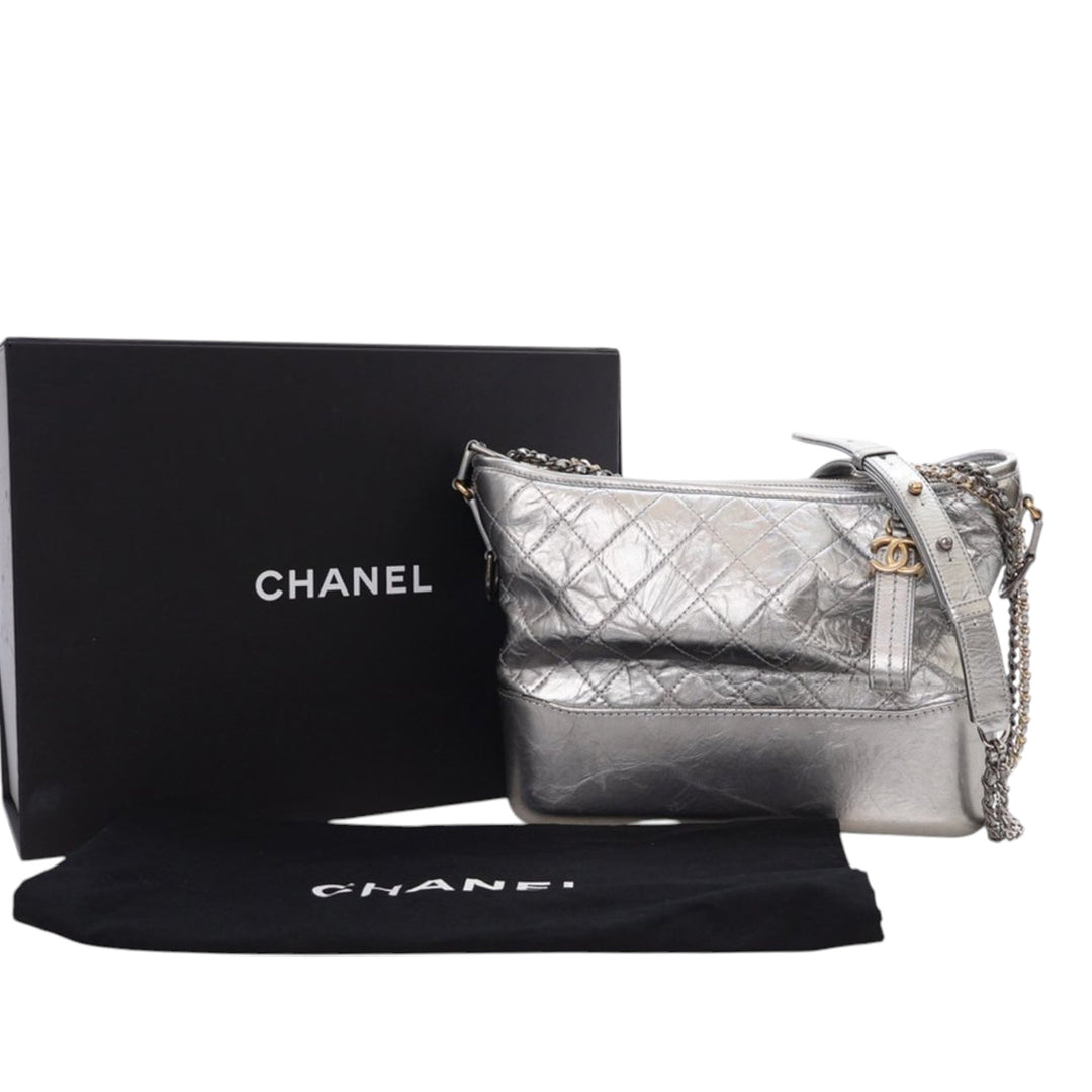 Chanel Medium Métallisé Aged Cuir de veau Gabrielle Sac porté croisé Argenté