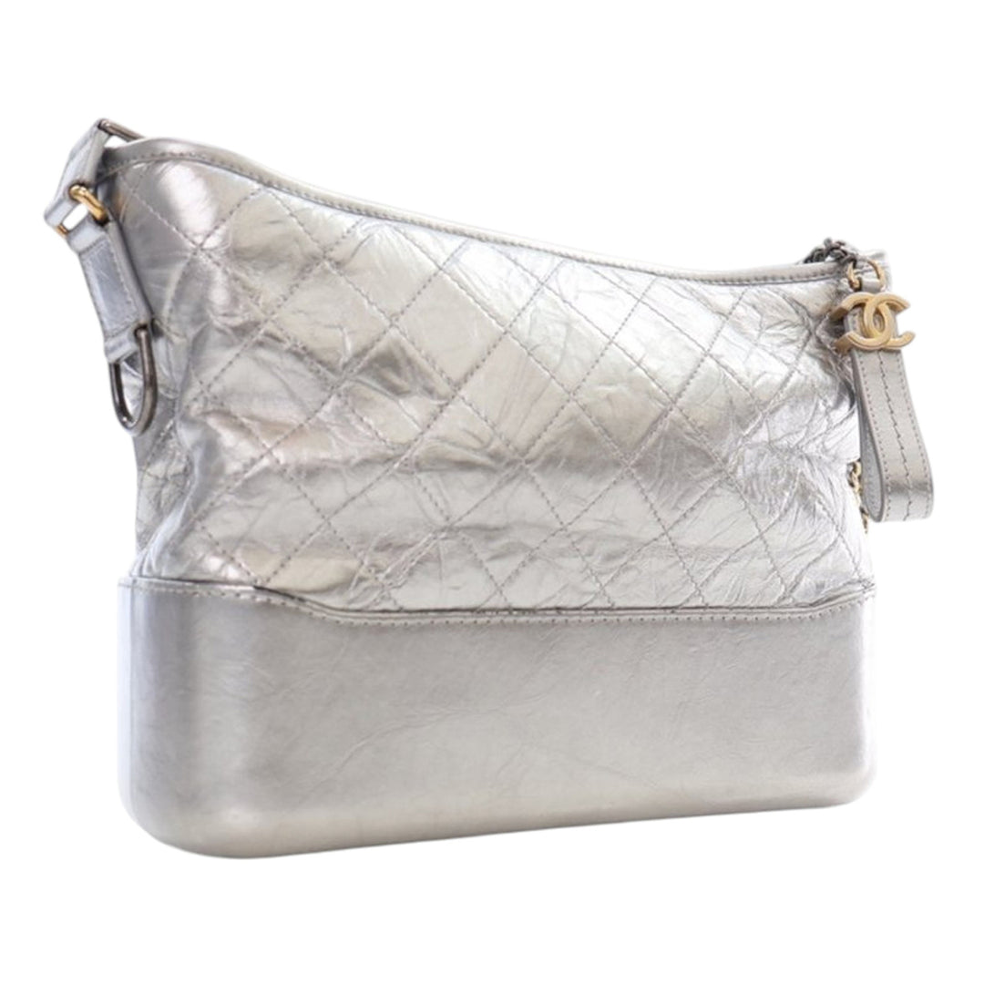 Chanel Medium Métallisé Aged Cuir de veau Gabrielle Sac porté croisé Argenté