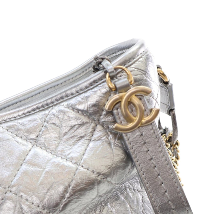 Chanel Medium Métallisé Aged Cuir de veau Gabrielle Sac porté croisé Argenté