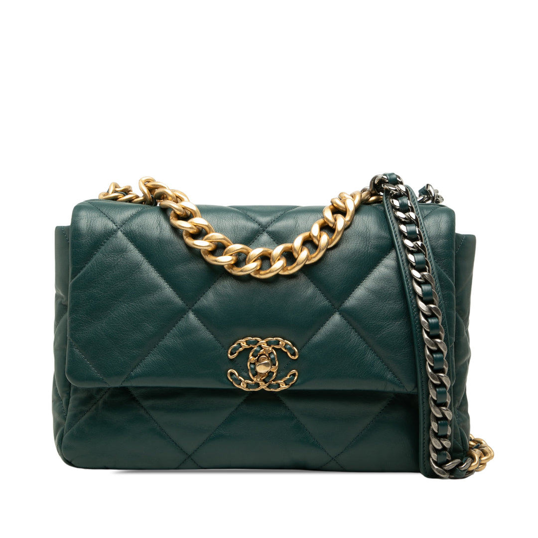 Chanel 19 à rabat Grand Cuir d'agneau Vert