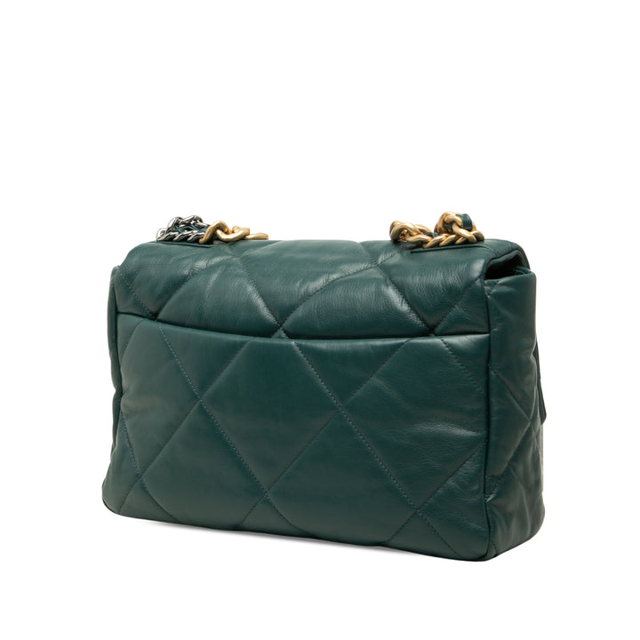 Chanel 19 à rabat Grand Cuir d'agneau Vert
