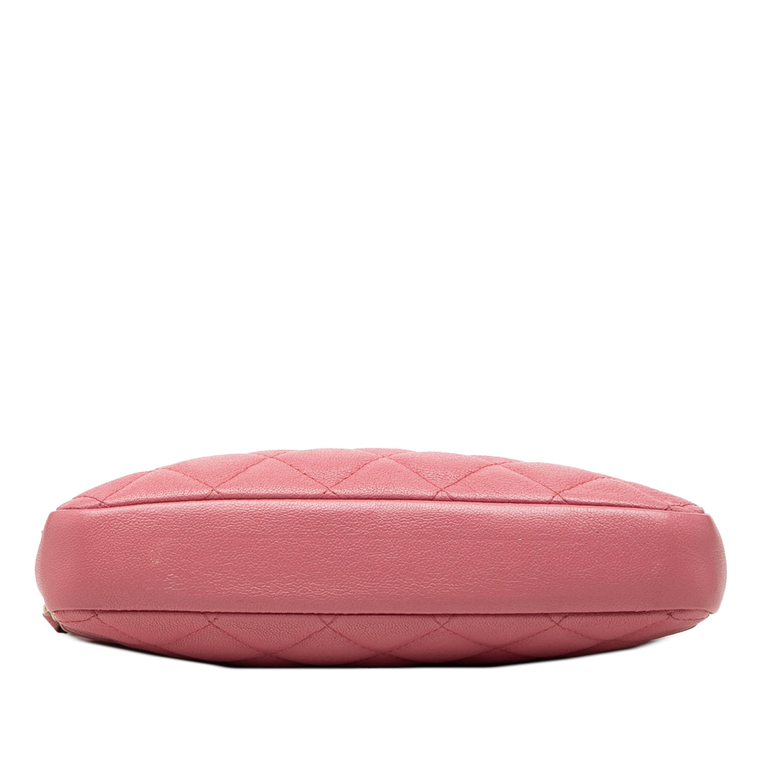 Matelassé Mademoiselle Vintage Double Zippé Pochette avec chaîne Cuir d'agneau Rose