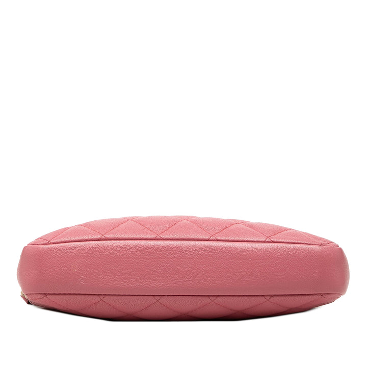 Matelassé Mademoiselle Vintage Double Zippé Pochette avec chaîne Cuir d'agneau Rose