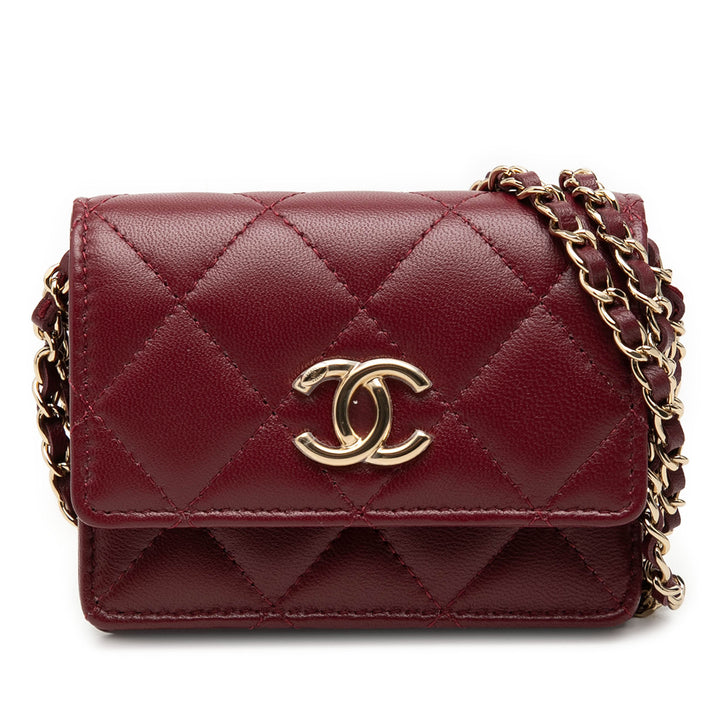 Chanel CC Matelassé Cuir d’agneau Card Holder On Chain