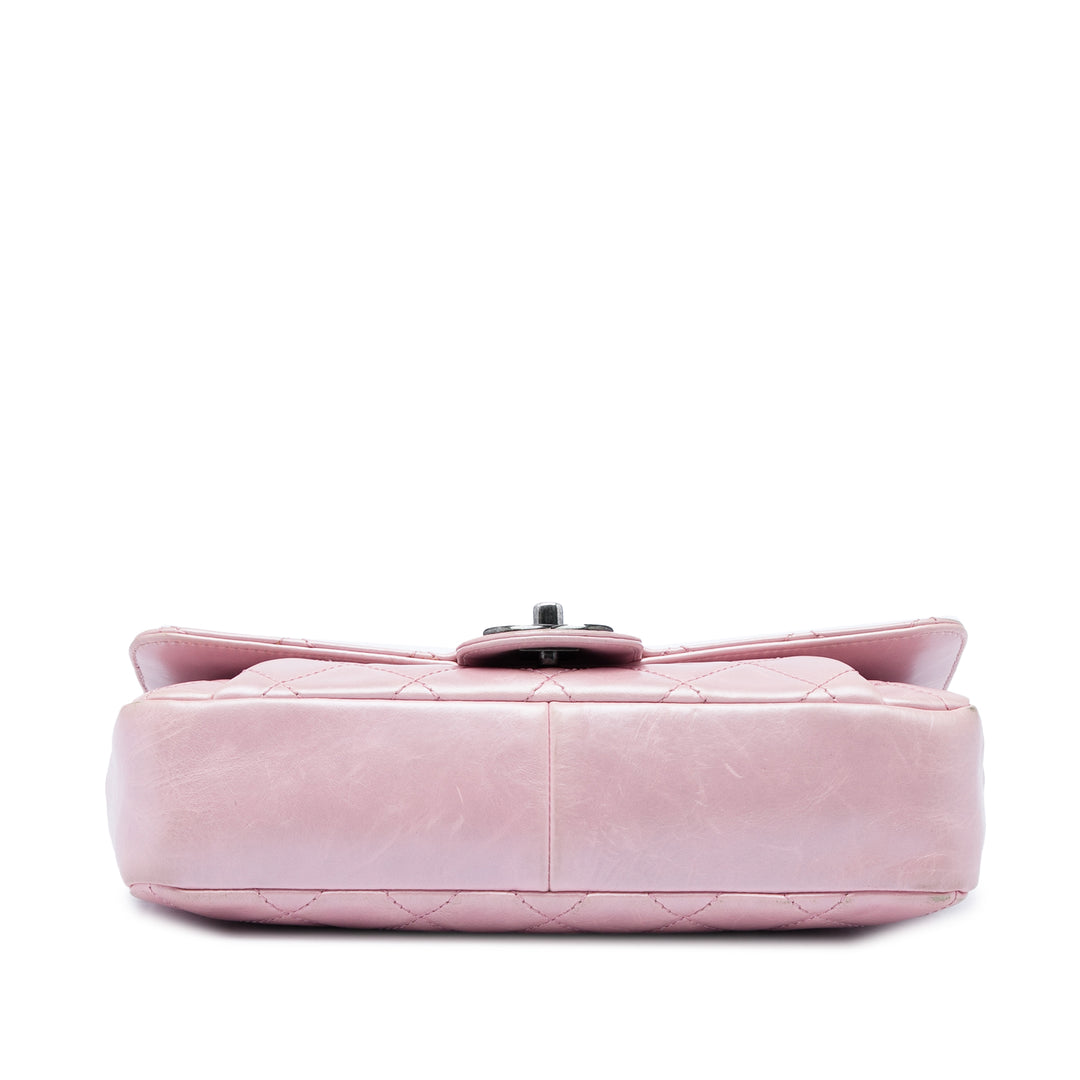 Matelassé Métallisé Coco Pleats Chaîne à rabat Moyen Cuir de veau Rose