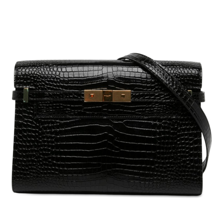 Saint Laurent brillant Croc embossé Manhattan Sac Moyen Noir – vue principale – GABY PARIS