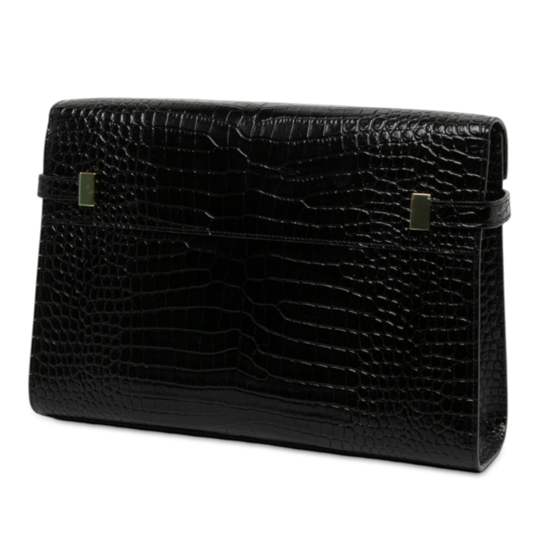 Saint Laurent brillant Croc embossé Manhattan Sac Moyen Noir – vue 2 – GABY PARIS