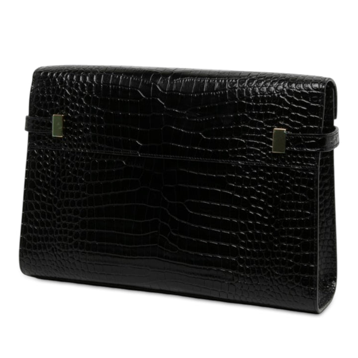 Saint Laurent brillant Croc embossé Manhattan Sac Moyen Noir – vue 2 – GABY PARIS