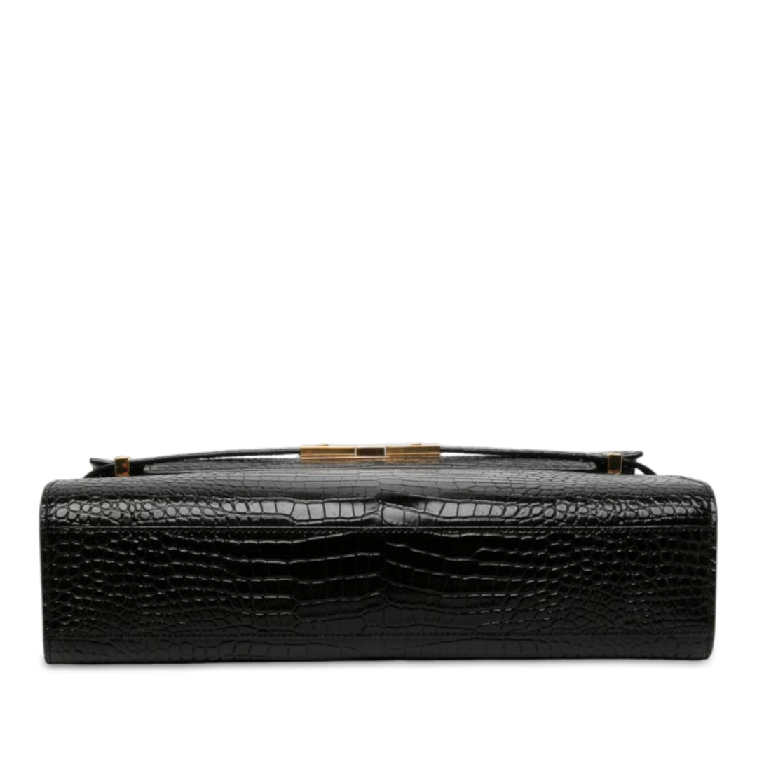 Saint Laurent brillant Croc embossé Manhattan Sac Moyen Noir – vue 3 – GABY PARIS