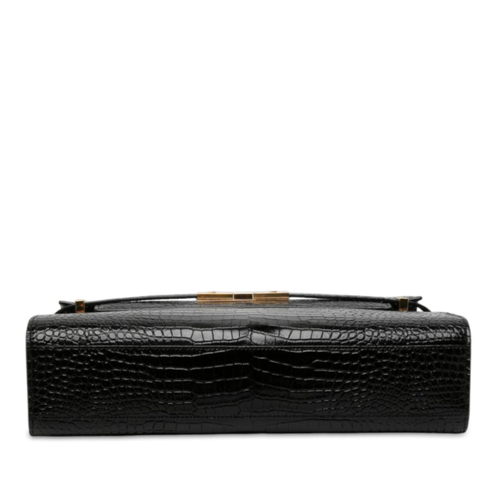 Saint Laurent brillant Croc embossé Manhattan Sac Moyen Noir – vue 3 – GABY PARIS
