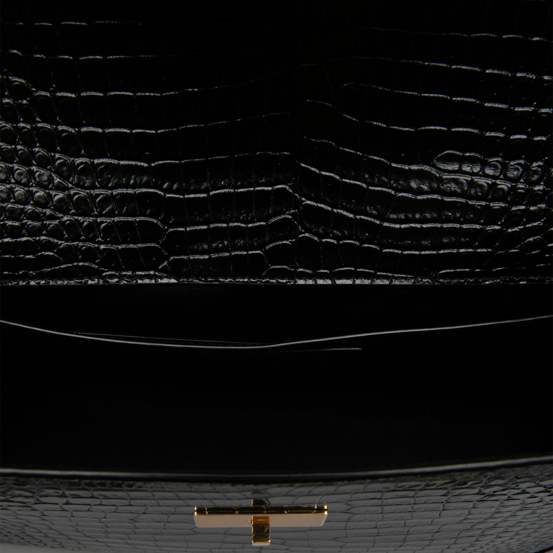 Saint Laurent brillant Croc embossé Manhattan Sac Moyen Noir – vue 4 – GABY PARIS