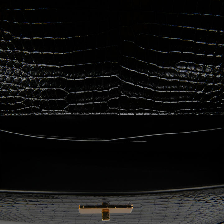 Saint Laurent brillant Croc embossé Manhattan Sac Moyen Noir – vue 4 – GABY PARIS