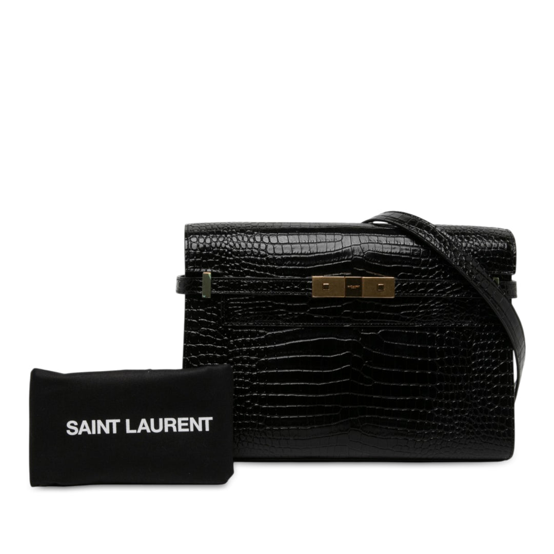 Saint Laurent brillant Croc embossé Manhattan Sac Moyen Noir – vue 6 – GABY PARIS