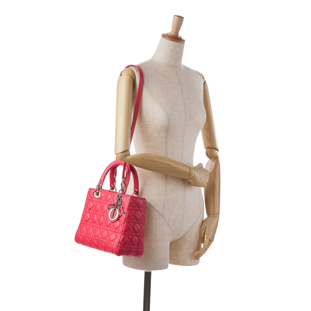 Dior Medium Cuir d’agneau Cannage Lady Dior Rose – GABY PARIS Authentique
