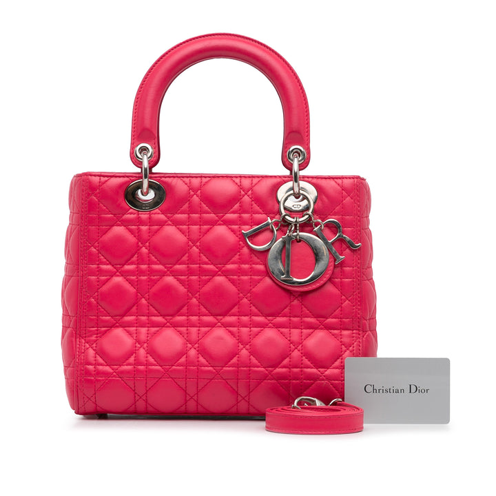 Medium Lambskin Cannage Lady Dior Pink - Gaby Paris