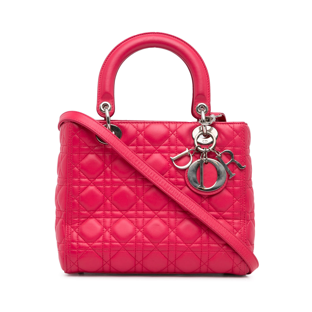 Medium Lambskin Cannage Lady Dior Pink - Gaby Paris