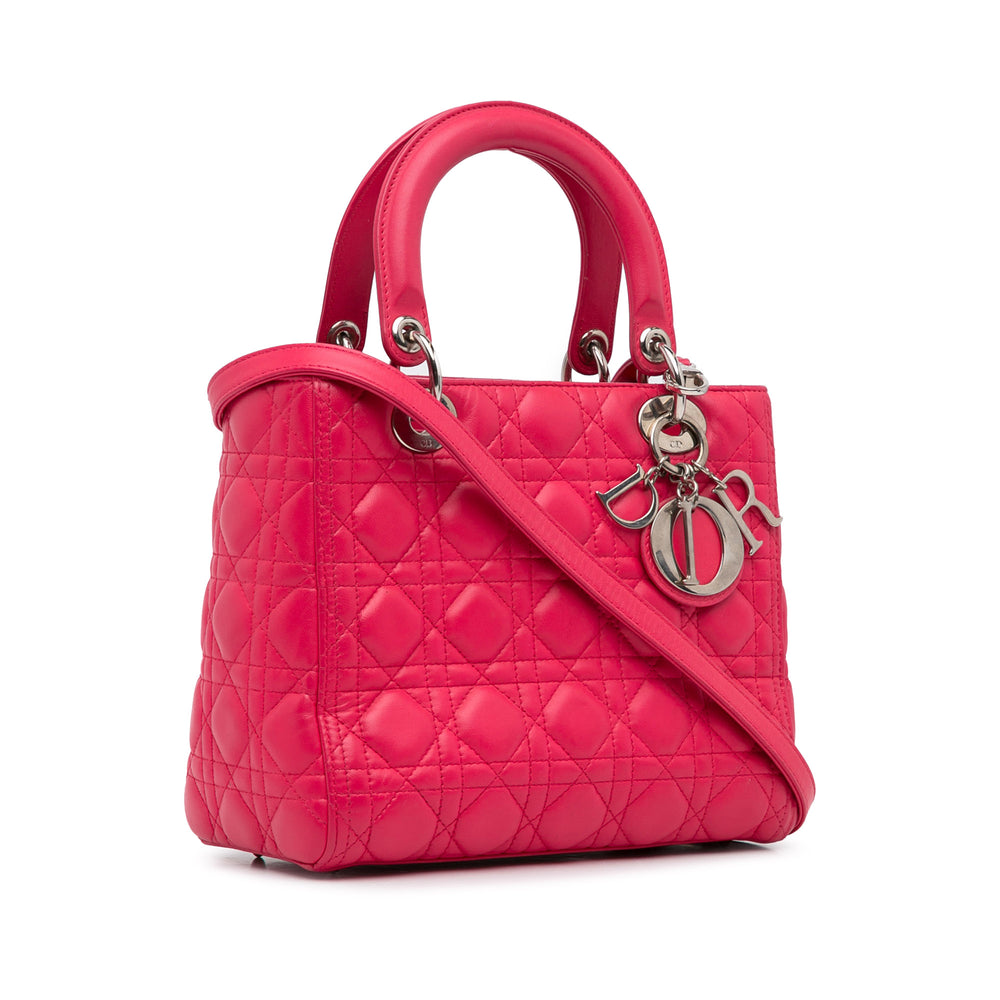 Medium Lambskin Cannage Lady Dior Pink - Gaby Paris