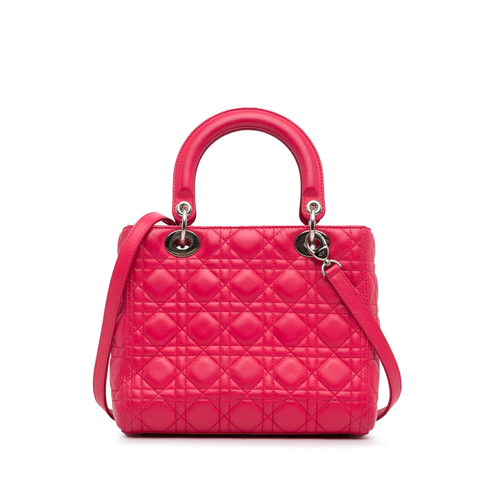 Medium Lambskin Cannage Lady Dior Pink - Gaby Paris