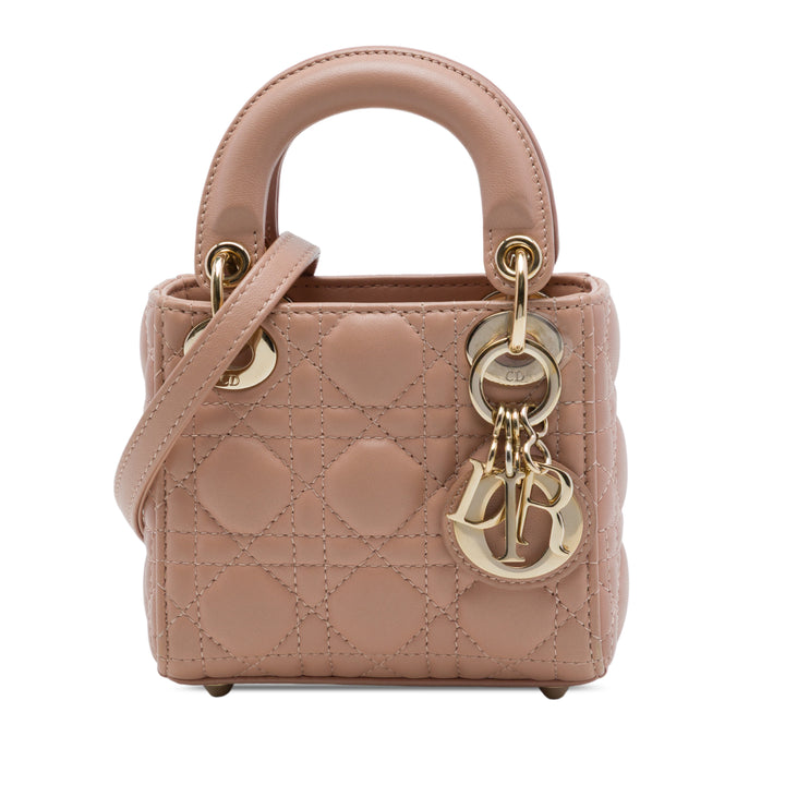 Dior Lady Dior Cannage Micro Cuir d'agneau Marron