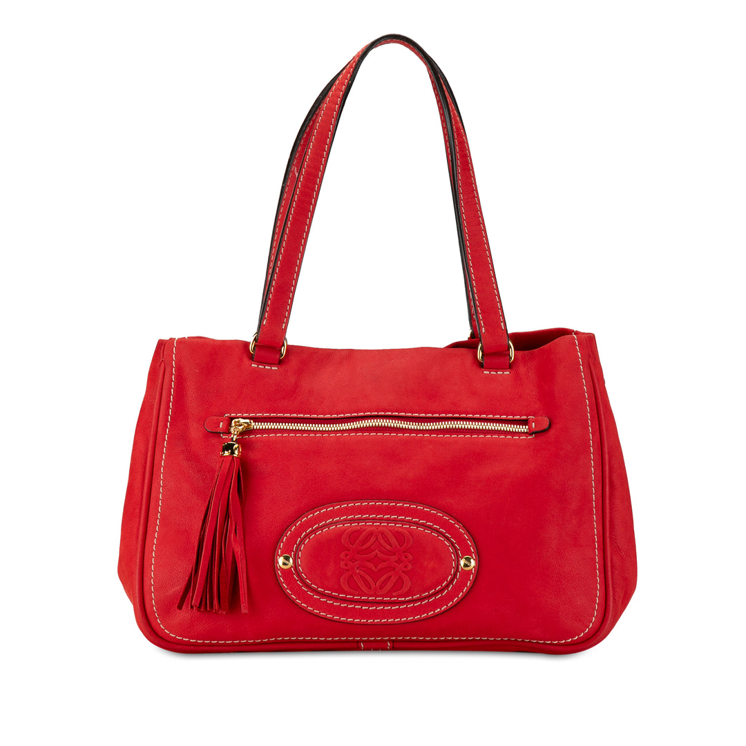 Anagram Leather Tassel Shoulder Bag Red - Gaby Paris