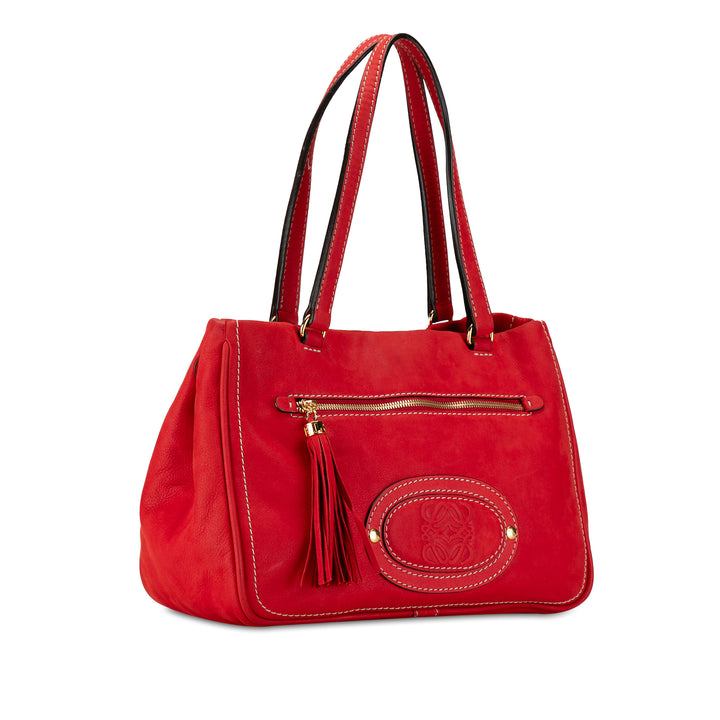 Anagram Leather Tassel Shoulder Bag Red - Gaby Paris