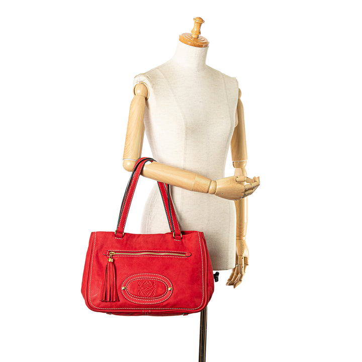 Anagram Leather Tassel Shoulder Bag Red - Gaby Paris