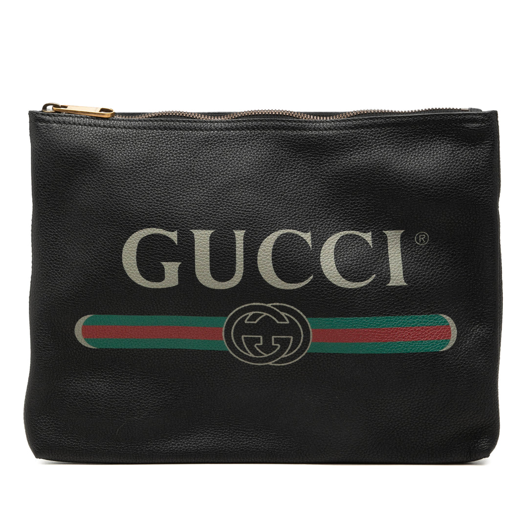 Logo Portfolio Pochette Moyen Cuir de veau Noir