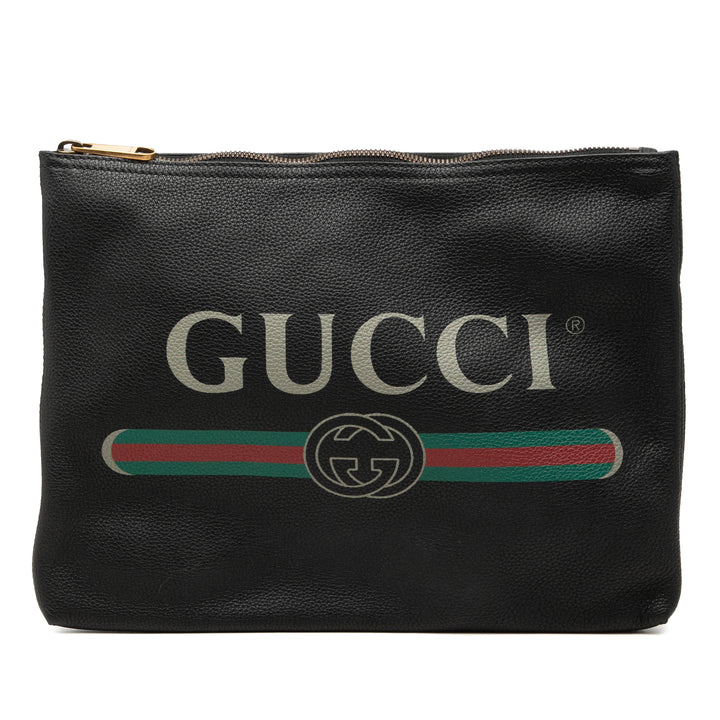Logo Portfolio Pochette Moyen Cuir de veau Noir