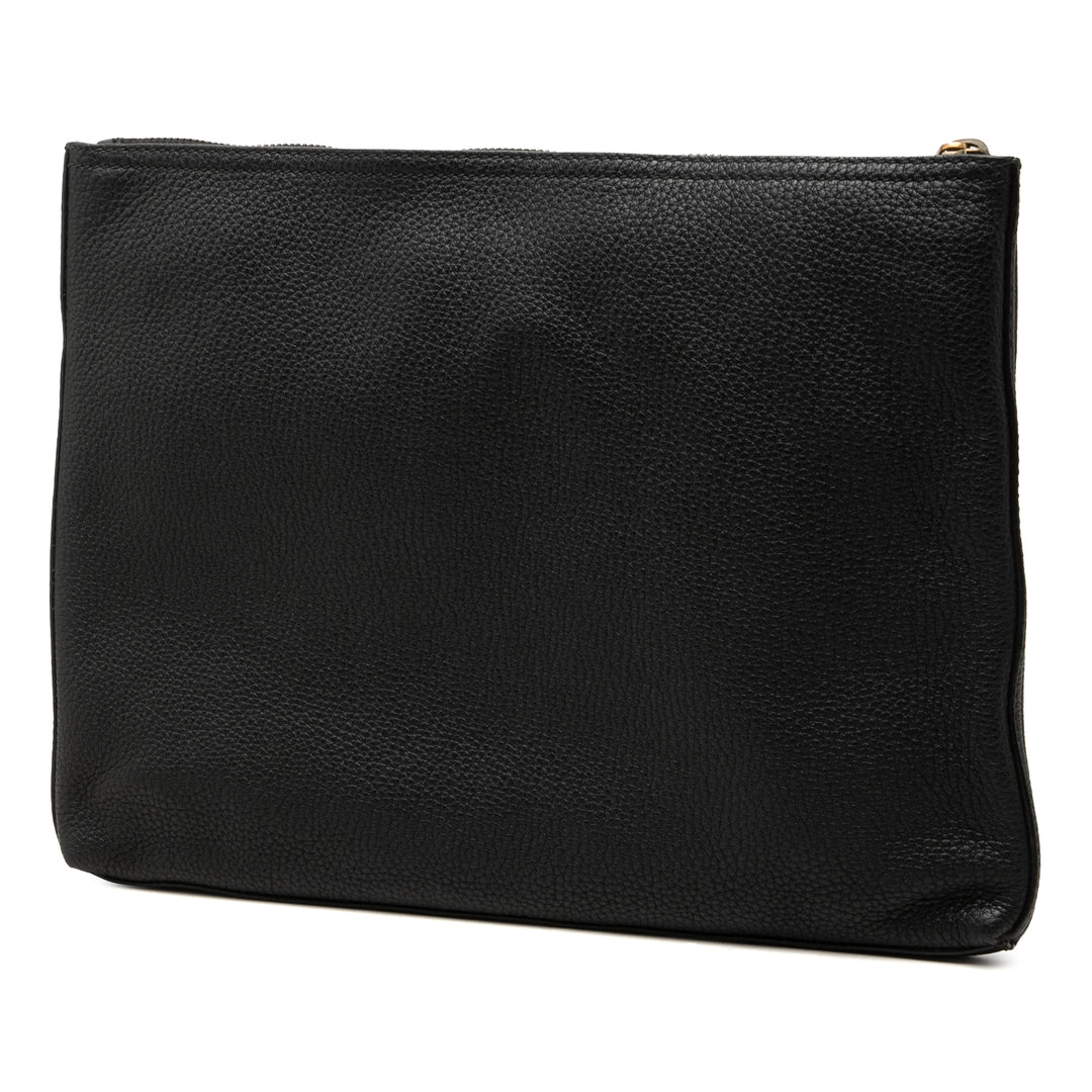 Logo Portfolio Pochette Moyen Cuir de veau Noir
