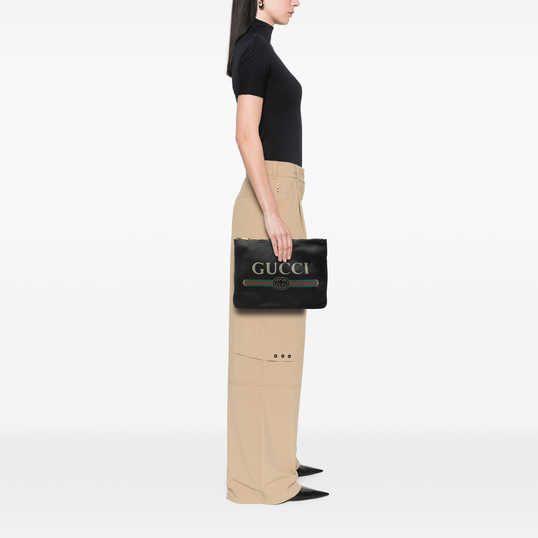 Logo Portfolio Pochette Moyen Cuir de veau Noir