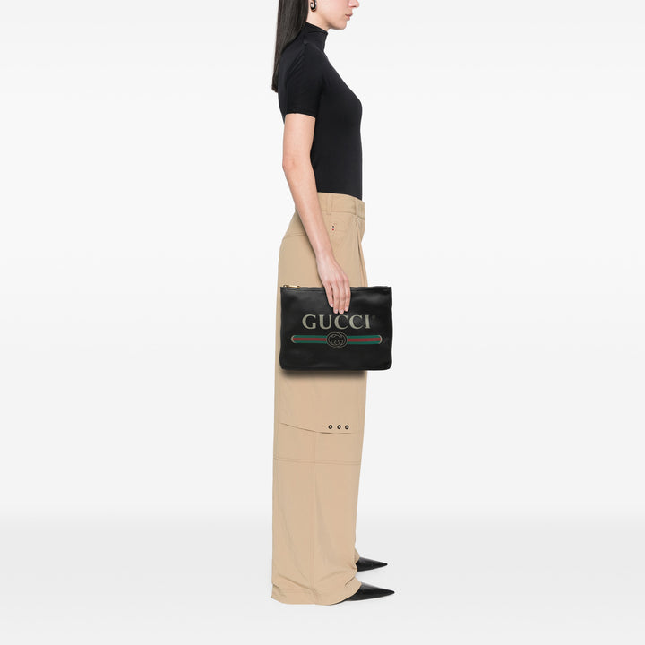Logo Portfolio Pochette Moyen Cuir de veau Noir